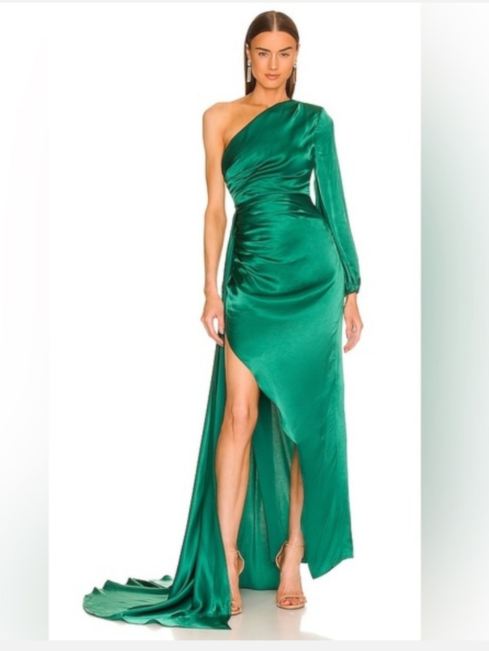 Michael Costello x Revolve Heather One Shoulder Gown Green Sz Small